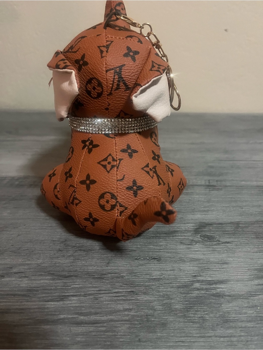 Brown Patterned Elephant Keychain with Rhinestone Collar - Picture 5 of 7